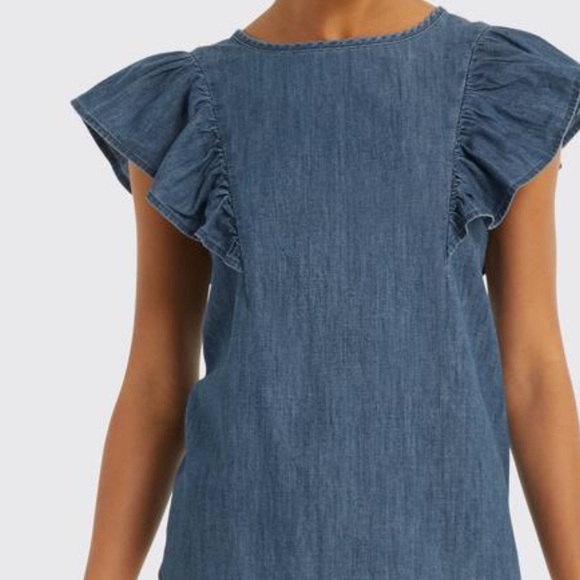 Blue Chambray Style Flutter Sleeve Top - Picture 7 of 8